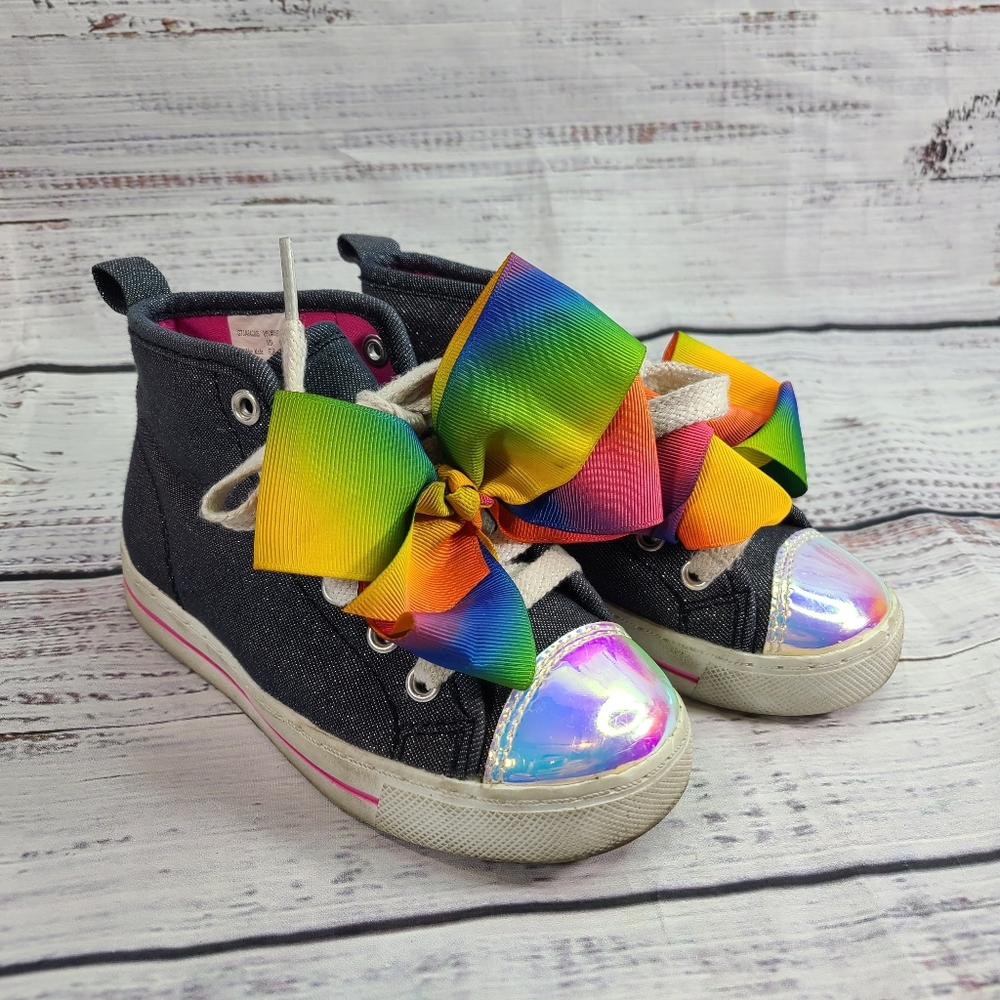 Jojo Siwa Rainbow Bow Denim Shoes High Tops Shoes Size 10 Girls Kids